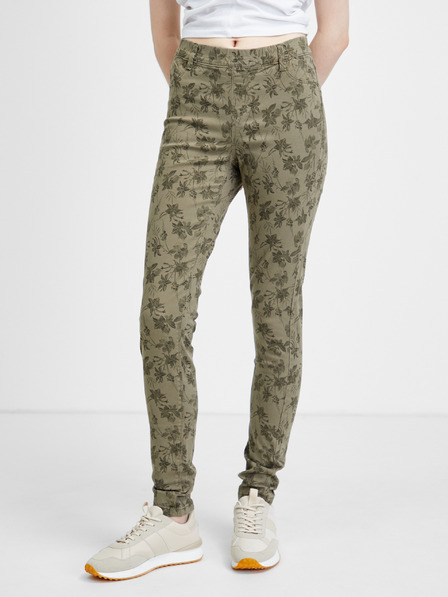 CAMAIEU Khaki gemusterte Slim-Fit-Hose CAMAIEU
