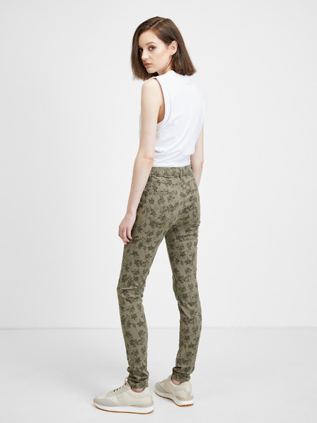 CAMAIEU Khaki gemusterte Slim-Fit-Hose CAMAIEU