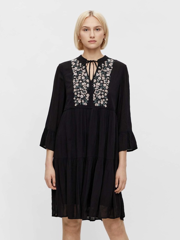 Pieces Schwarzes lockeres Kleid mit Stickerei Pieces Leia