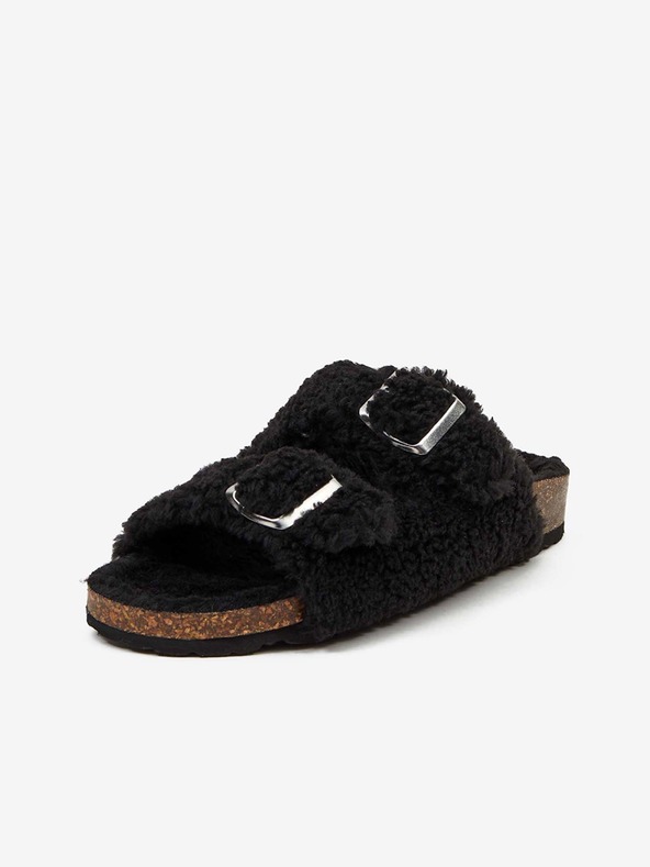 Replay Schwarze Damenpantoffeln aus Kunstfell Replay