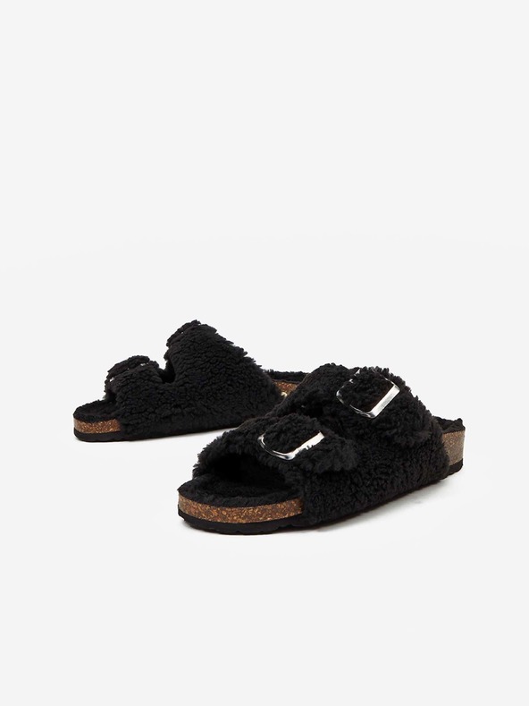 Replay Schwarze Damenpantoffeln aus Kunstfell Replay