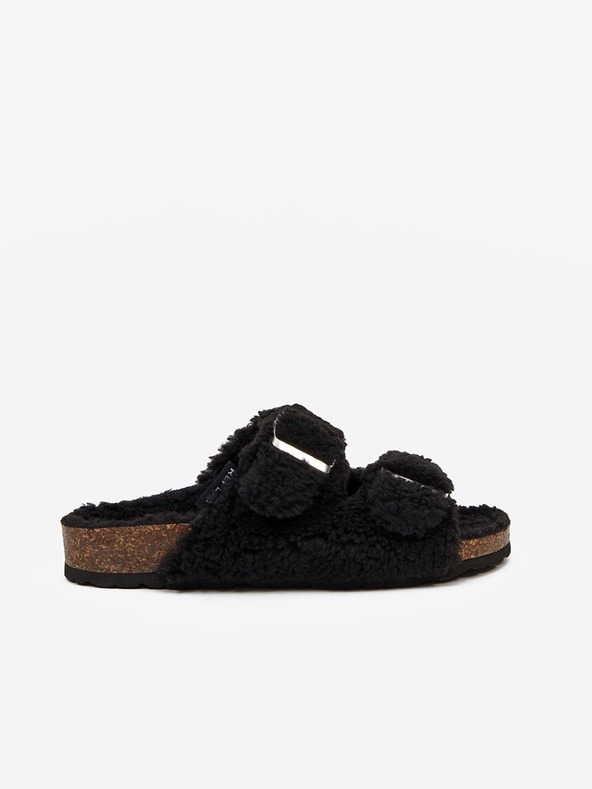 Replay Schwarze Damenpantoffeln aus Kunstfell Replay