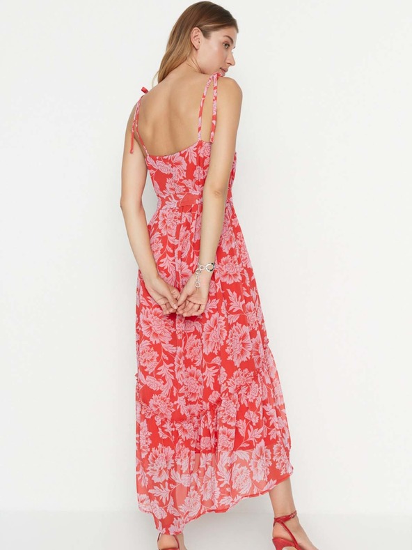Trendyol Rotes, geblümtes Midikleid mit Riemchen Trendyol