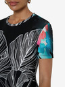 Desigual Schwarzes Desigual TS Leaves Gemustertes T-Shirt für Frauen