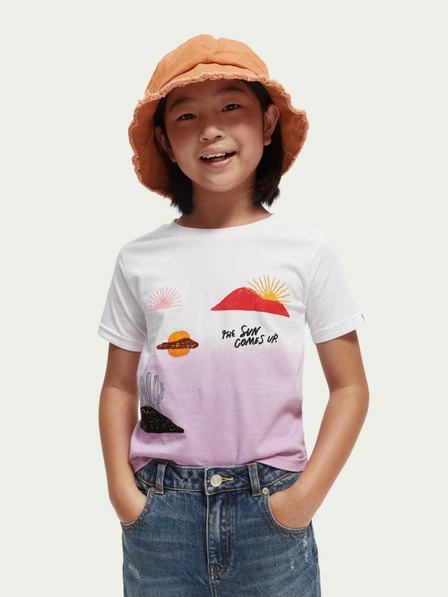 Scotch & Soda Weißes und rosa gemustertes Mädchen-T-Shirt Scotch & Soda