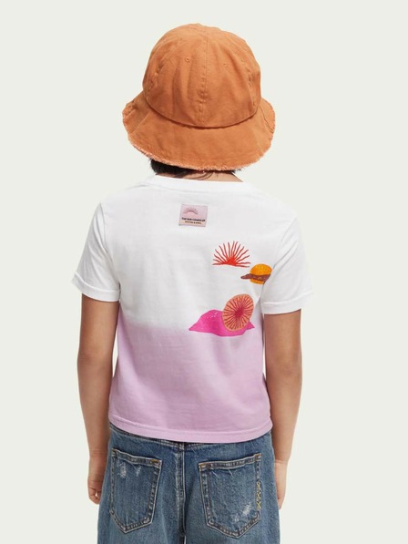 Scotch & Soda Weißes und rosa gemustertes Mädchen-T-Shirt Scotch & Soda