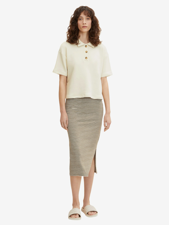 Tom Tailor Tom Tailor Weiß und Khaki Gestreifter ärmelloser Midirock für Damen