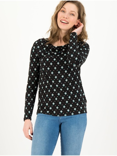 Blutsgeschwister Schwarzes Damen Blutsgeschwister Longsleeve Cascadella Patterned Shirt