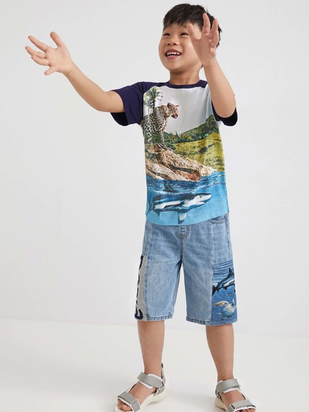 Desigual Cremefarbenes und blaues gemustertes Jungen-T-Shirt Desigual Aguacate