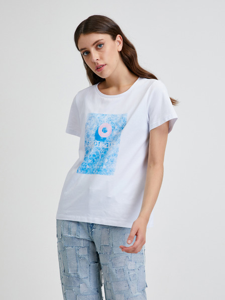 Noisy May Weißes bedrucktes T-Shirt Noisy May Nate
