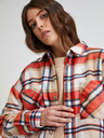Noisy May Orange und beige kariertes Kurzarmhemd Noisy May Flanny