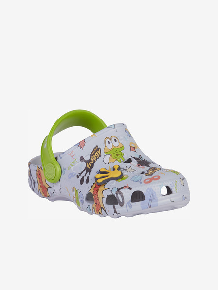 COQUI Hellgraue gemusterte Kinderhausschuhe Coqui Little Frog