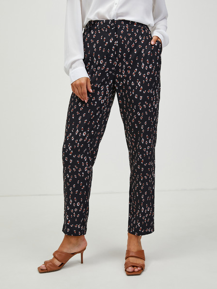 CAMAIEU Schwarz gemusterte, gerade geschnittene Hose CAMAIEU