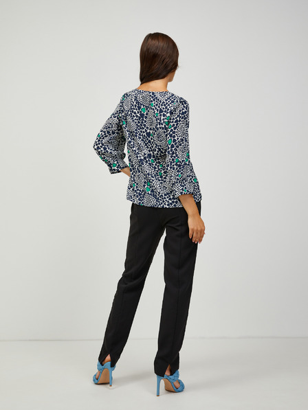 CAMAIEU Weiß und blau gemusterte Bluse mit Dreiviertel-Ärmeln CAMAIEU