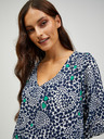 CAMAIEU Weiß und blau gemusterte Bluse mit Dreiviertel-Ärmeln CAMAIEU