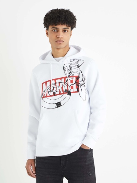 Celio Weißer Celio Captain America Kapuzenpullover für Herren mit Druck