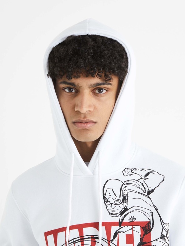 Celio Weißer Celio Captain America Kapuzenpullover für Herren mit Druck