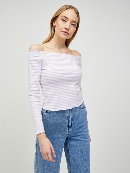 Pieces Lila und weiß gestreiftes T-Shirt Pieces Alicia