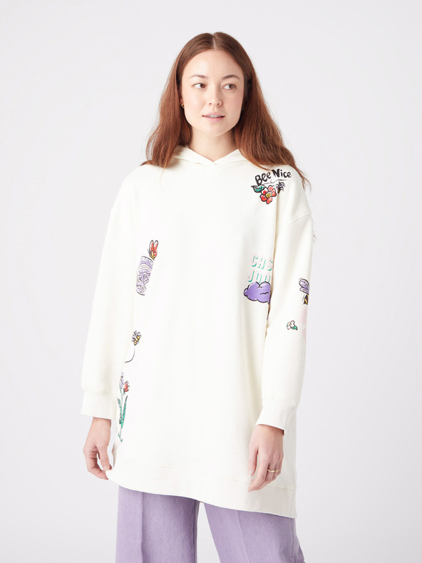 Wrangler Cremefarbener Wrangler Damen-Kapuzenpullover in Übergröße
