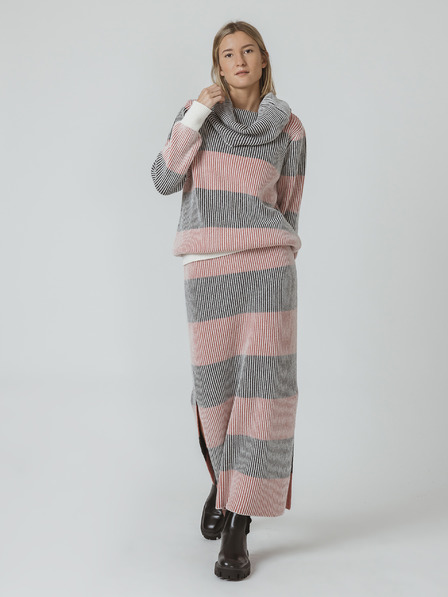 SKFK SKFK Ilaskine grau und rosa gestreifter Wollpullover mit Rippenmuster