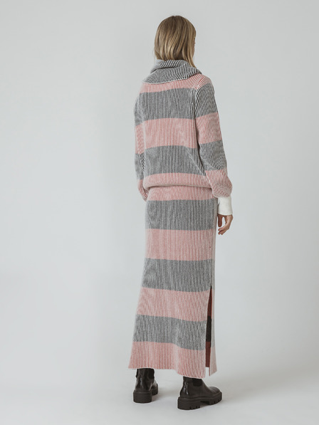 SKFK SKFK Ilaskine grau und rosa gestreifter Wollpullover mit Rippenmuster