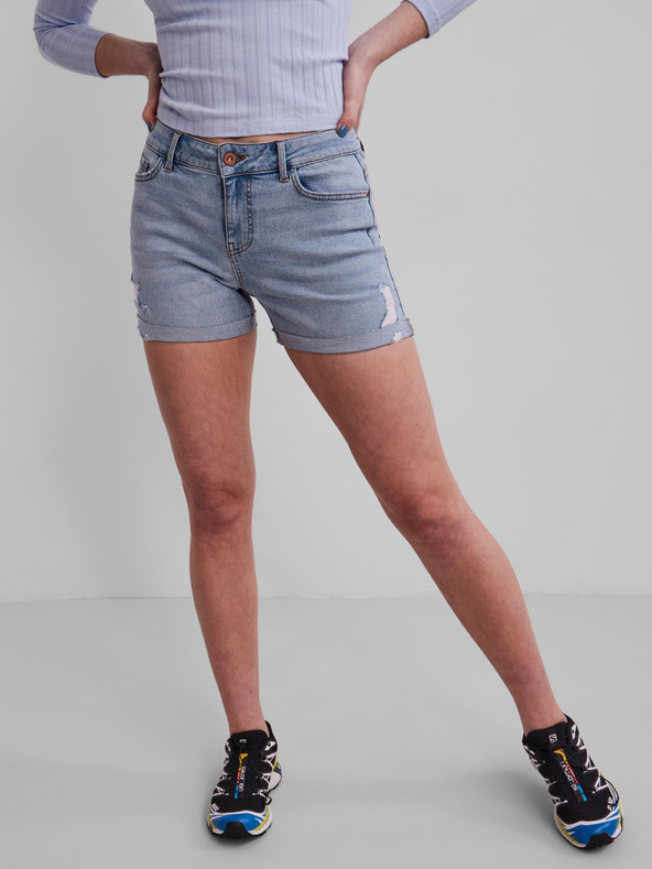Pieces Hellblaue Denim-Shorts mit Ripp-Effekt Pieces Lisa
