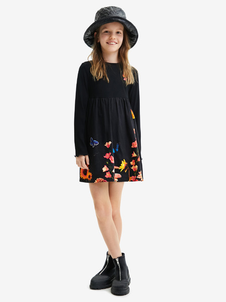 Desigual Schwarzes gemustertes Kleid für Mädchen Desigual Alcazar