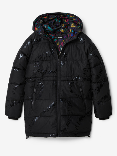 Desigual Schwarzer Mädchen-Winter-Steppmantel Desigual Letters