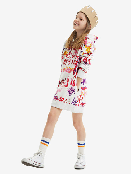 Desigual Desigual Almeda Hellgraues gemustertes Mädchen-Sweatshirt-Kleid