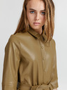 ICHI Khakifarbenes Lederhemdkleid mit Krawatte ICHI