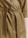 ICHI Khakifarbenes Lederhemdkleid mit Krawatte ICHI