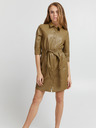 ICHI Khakifarbenes Lederhemdkleid mit Krawatte ICHI