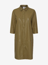 ICHI Khakifarbenes Lederhemdkleid mit Krawatte ICHI