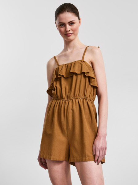 Pieces Pieces Sunna Brauner kurzer Jumpsuit mit Riemchen