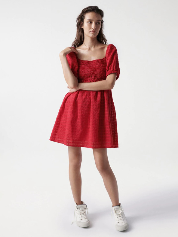 Salsa Jeans Rotes kurzes Kleid mit Ballonärmeln Salsa Jeans Aruba