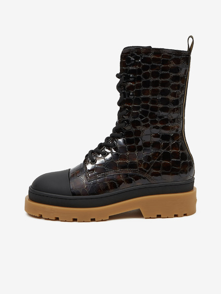 Scotch & Soda Schwarze Damenstiefeletten aus glänzendem Leder Scotch & Soda