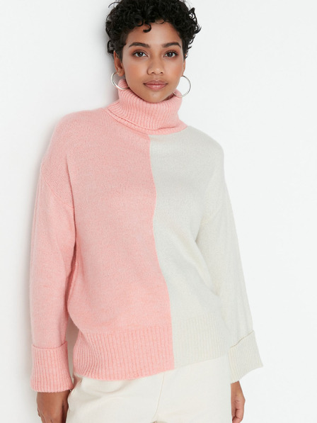 Trendyol Weiß-rosa Damen-Rollkragenpullover Trendyol