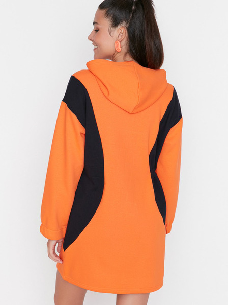 Trendyol Schwarz-orangefarbenes Kapuzen-Sweatshirt-Kleid Trendyol