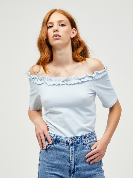 Pieces Hellblaues Crop-Top mit freiliegenden Schultern Pieces Leah
