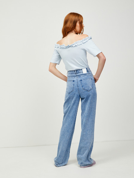 Pieces Hellblaues Crop-Top mit freiliegenden Schultern Pieces Leah