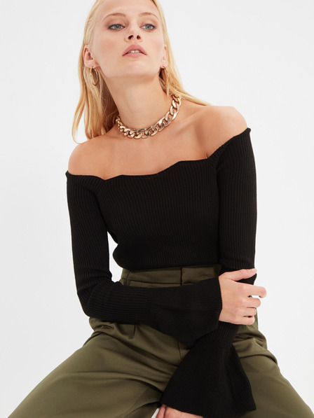 Trendyol Schwarzer Off-Shoulder-Pullover für Damen Trendyol