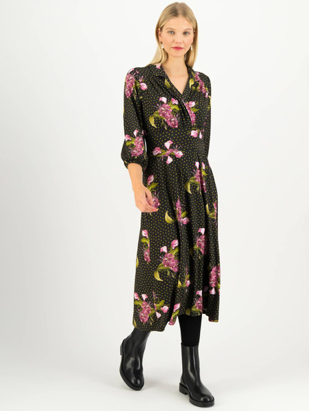 Blutsgeschwister Grün-schwarz gemustertes Midikleid mit dreiviertel Ärmeln Blutsgeschwister Hédoniste Libre