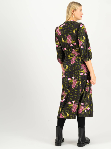 Blutsgeschwister Grün-schwarz gemustertes Midikleid mit dreiviertel Ärmeln Blutsgeschwister Hédoniste Libre