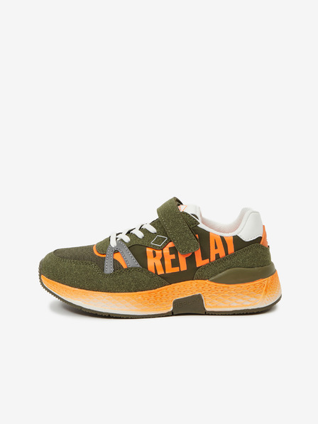 Replay Orange-grüne Kinder-Sneaker mit Replay-Wildlederdetails