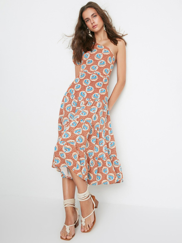 Trendyol Braunes gemustertes Damen Midikleid Trendyol
