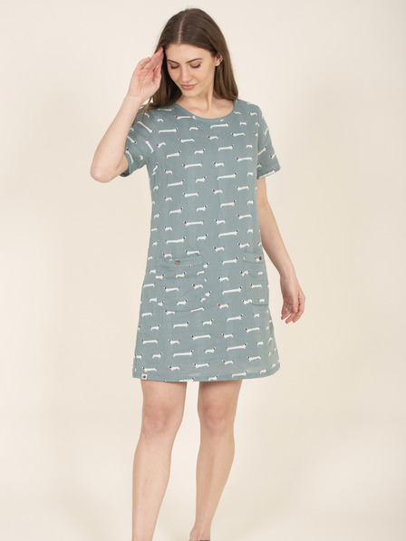 Brakeburn Hellgrün gemustertes Leinenkleid mit Taschen Brakeburn