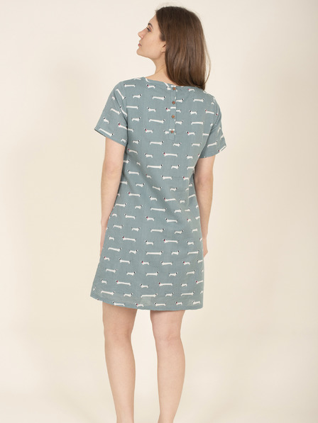 Brakeburn Hellgrün gemustertes Leinenkleid mit Taschen Brakeburn