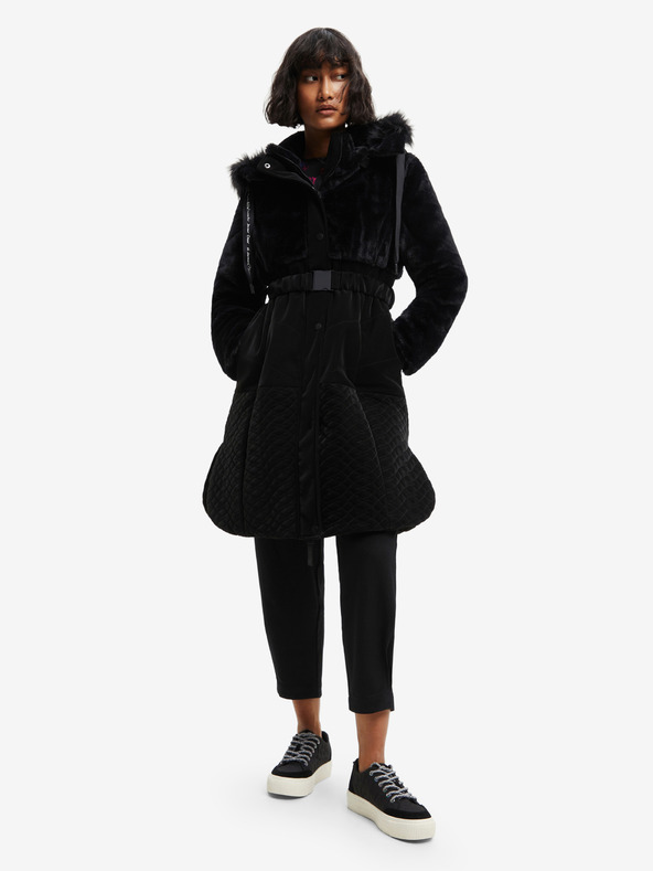 Desigual Schwarzer Damen-Wintermantel mit Pelz Desigual Sundsvall