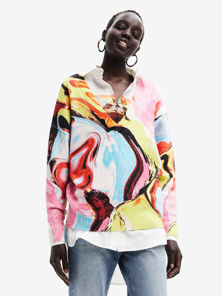 Desigual Gelb und rosa gemusterter Damenpullover Desigual Eugenia