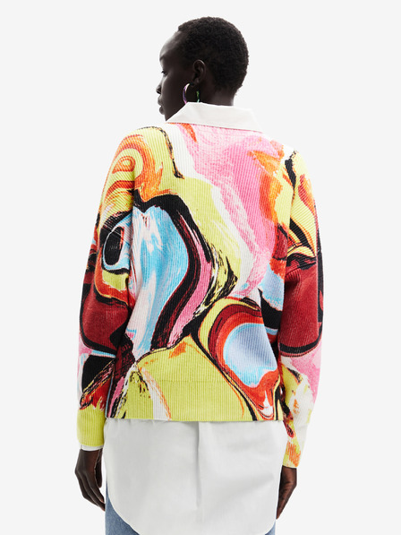 Desigual Gelb und rosa gemusterter Damenpullover Desigual Eugenia